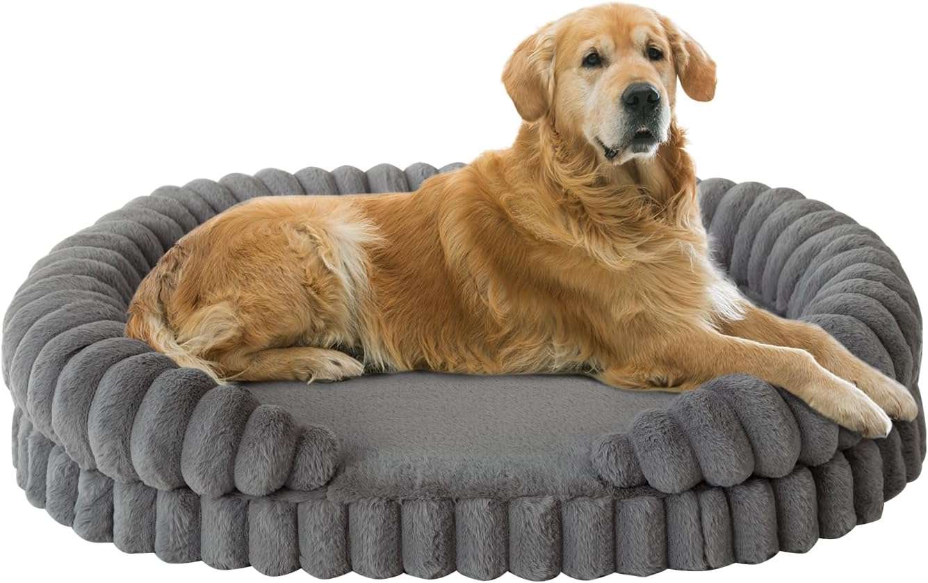 Cama redonda antiestrés para perros grandes, Ø 91 cm. Soporte ortopédico con espuma de alta densidad y capa impermeable.
