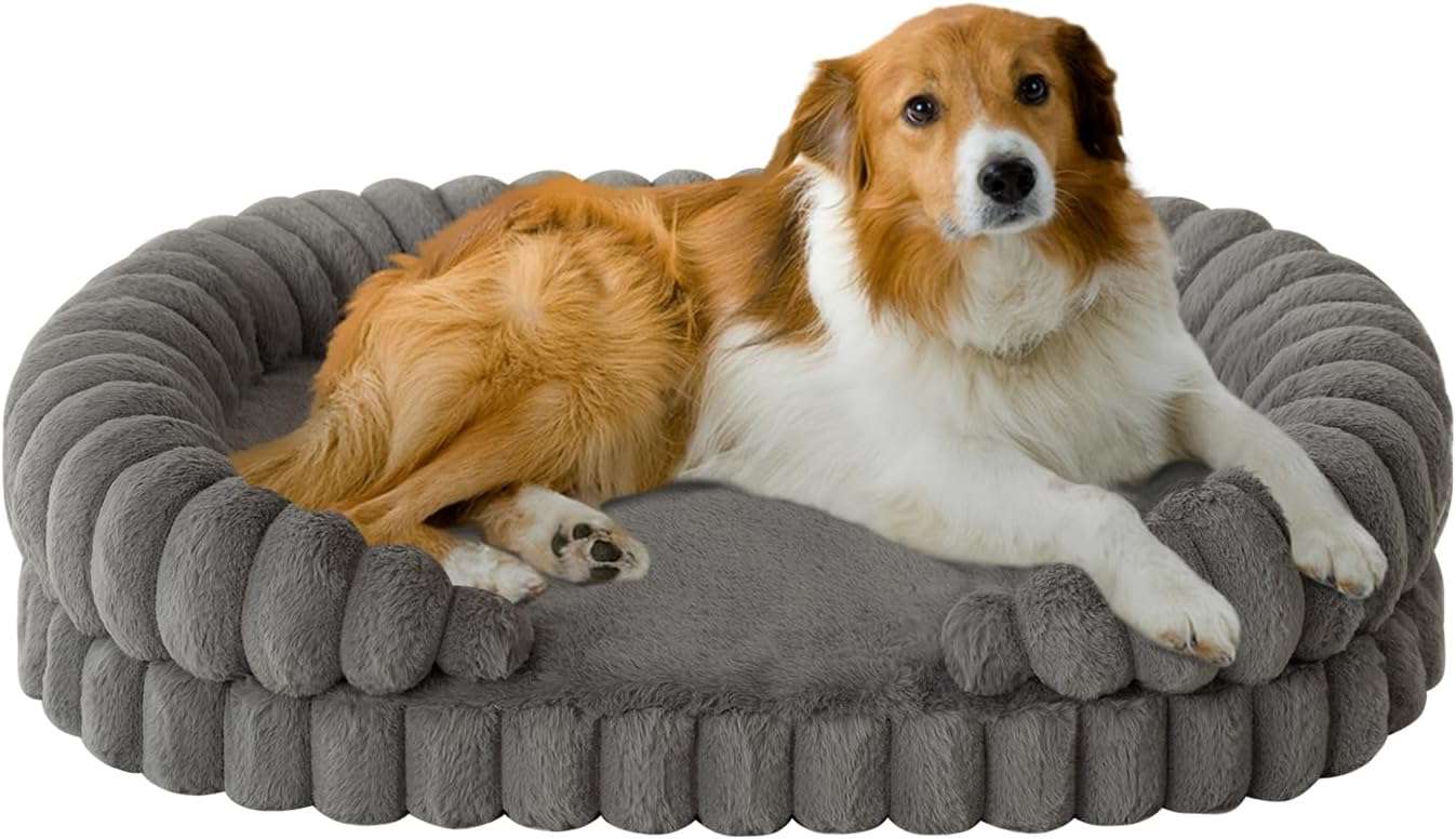 Cama redonda antiestrés para perros grandes, Ø 91 cm. Soporte ortopédico con espuma de alta densidad y capa impermeable.
