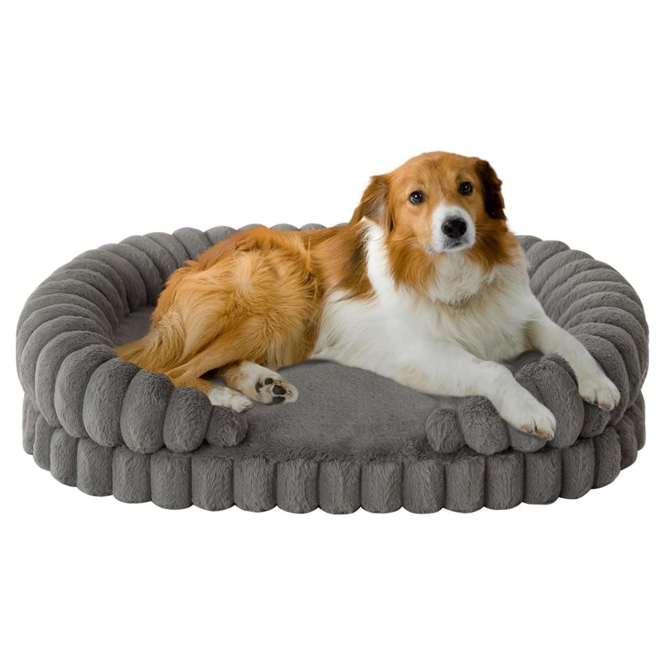 Cama redonda antiestrés para perros grandes, Ø 91 cm. Soporte ortopédico con espuma de alta densidad y capa impermeable.