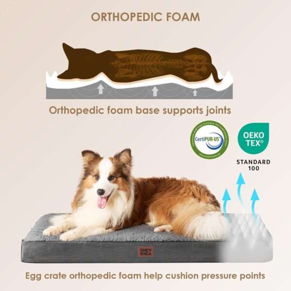 Colchón ortopédico para perro grande, 10 cm de espuma de huevo de alta densidad, funda lavable con cremallera y base antideslizante.