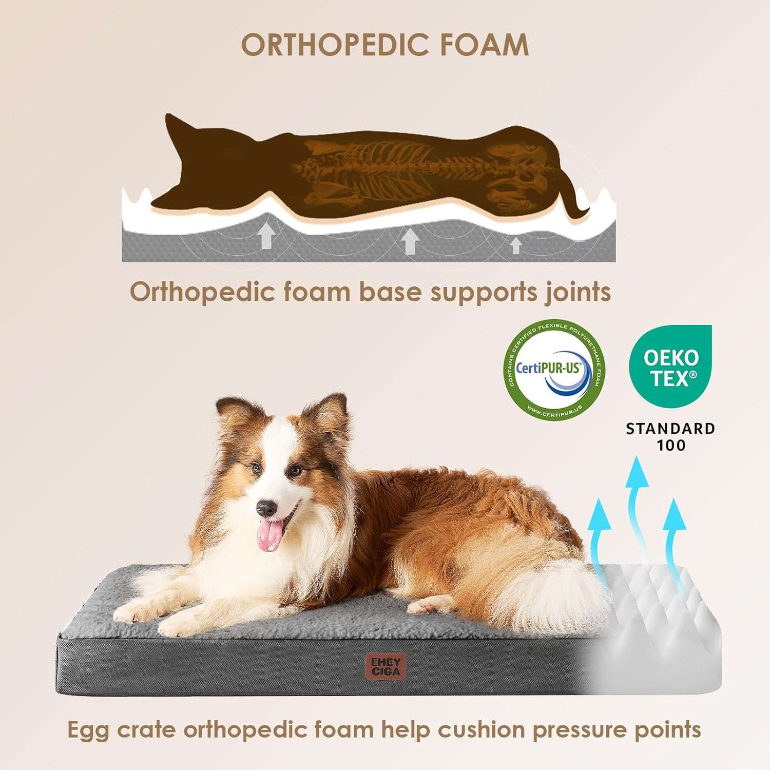 Colchon ortopedico extra grande para perros con espuma de alta densidad y funda lavable.