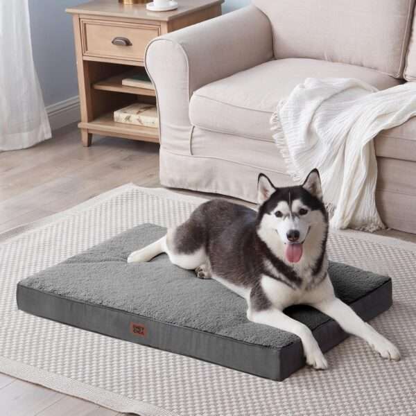 Colchón ortopédico para perro grande, 10 cm de espuma de huevo de alta densidad, funda lavable con cremallera y base antideslizante.