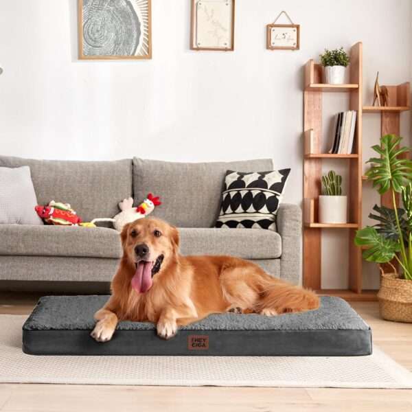 Colchón ortopédico para perro grande, 10 cm de espuma de huevo de alta densidad, funda lavable con cremallera y base antideslizante.