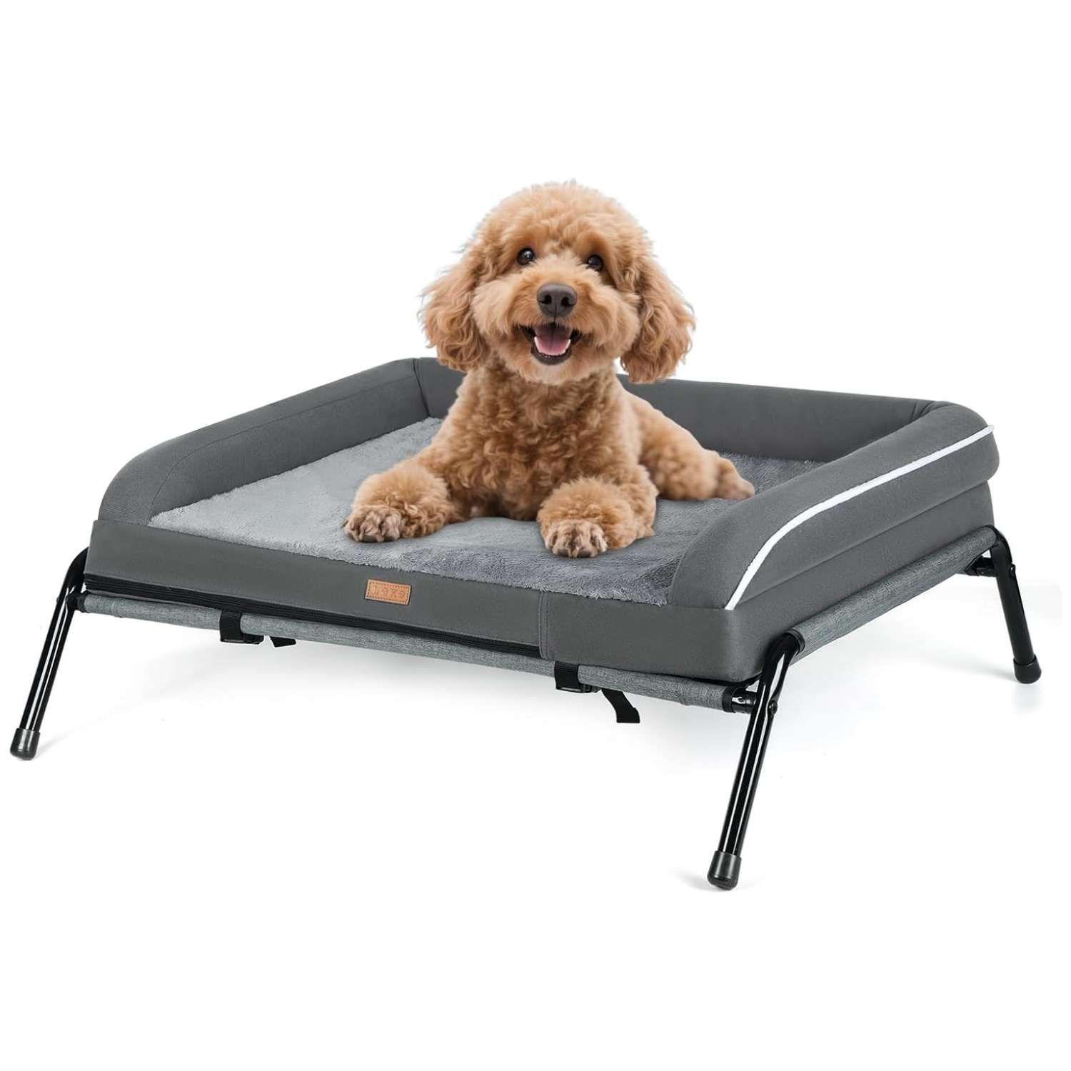 Cama elevada ortopédica 2 en 1 para perro (82x68x24cm). Marco metálico, cojín de espuma Egg Crate extraíble, uso Invierno/Verano.