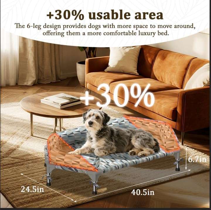 Cama elevada ortopédica para perros con refuerzo cervical U y diseño hexagonal 6 lados. Ideal para perros senior/artritis en Chile.