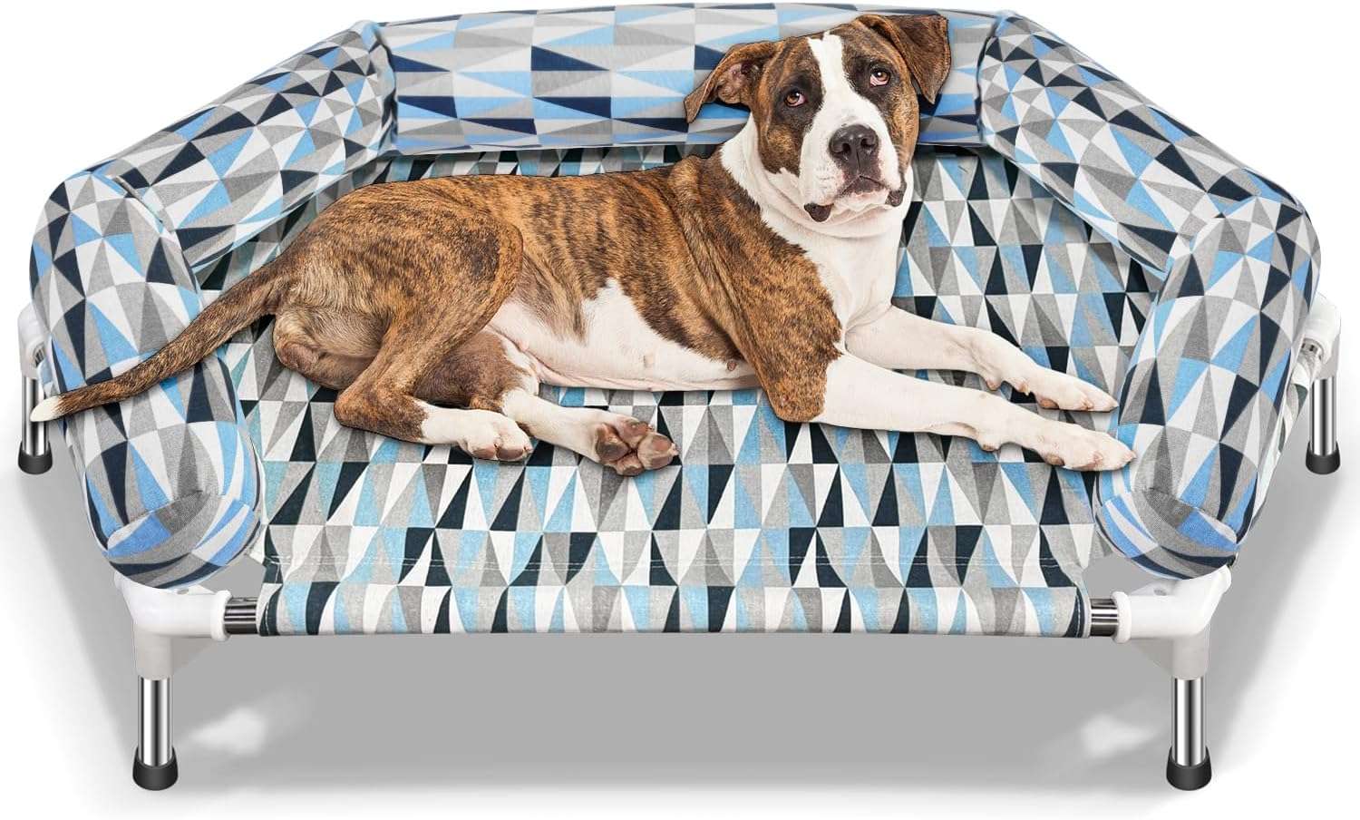 Cama elevada ortopédica para perros con refuerzo cervical U y diseño hexagonal 6 lados. Ideal para perros senior/artritis en Chile.