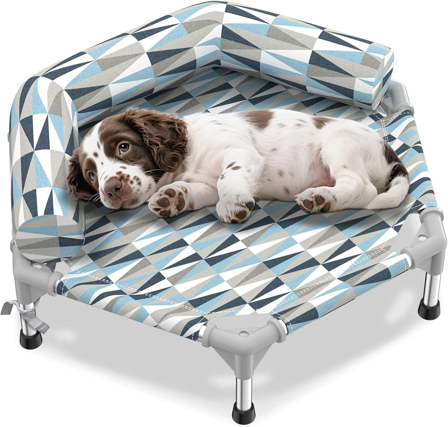 Cama elevada ortopédica para perros con refuerzo cervical U y diseño hexagonal 6 lados. Ideal para perros senior/artritis en Chile.