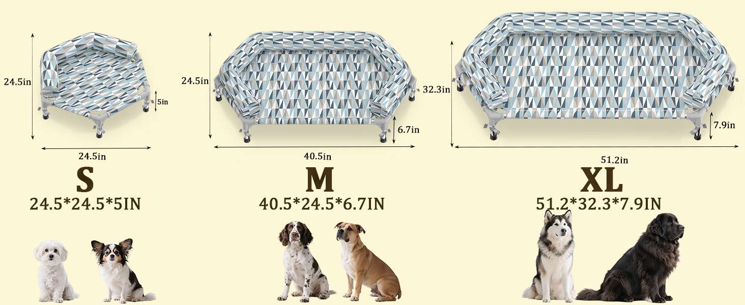 Cama elevada ortopédica para perros con refuerzo cervical U y diseño hexagonal 6 lados. Ideal para perros senior/artritis en Chile.