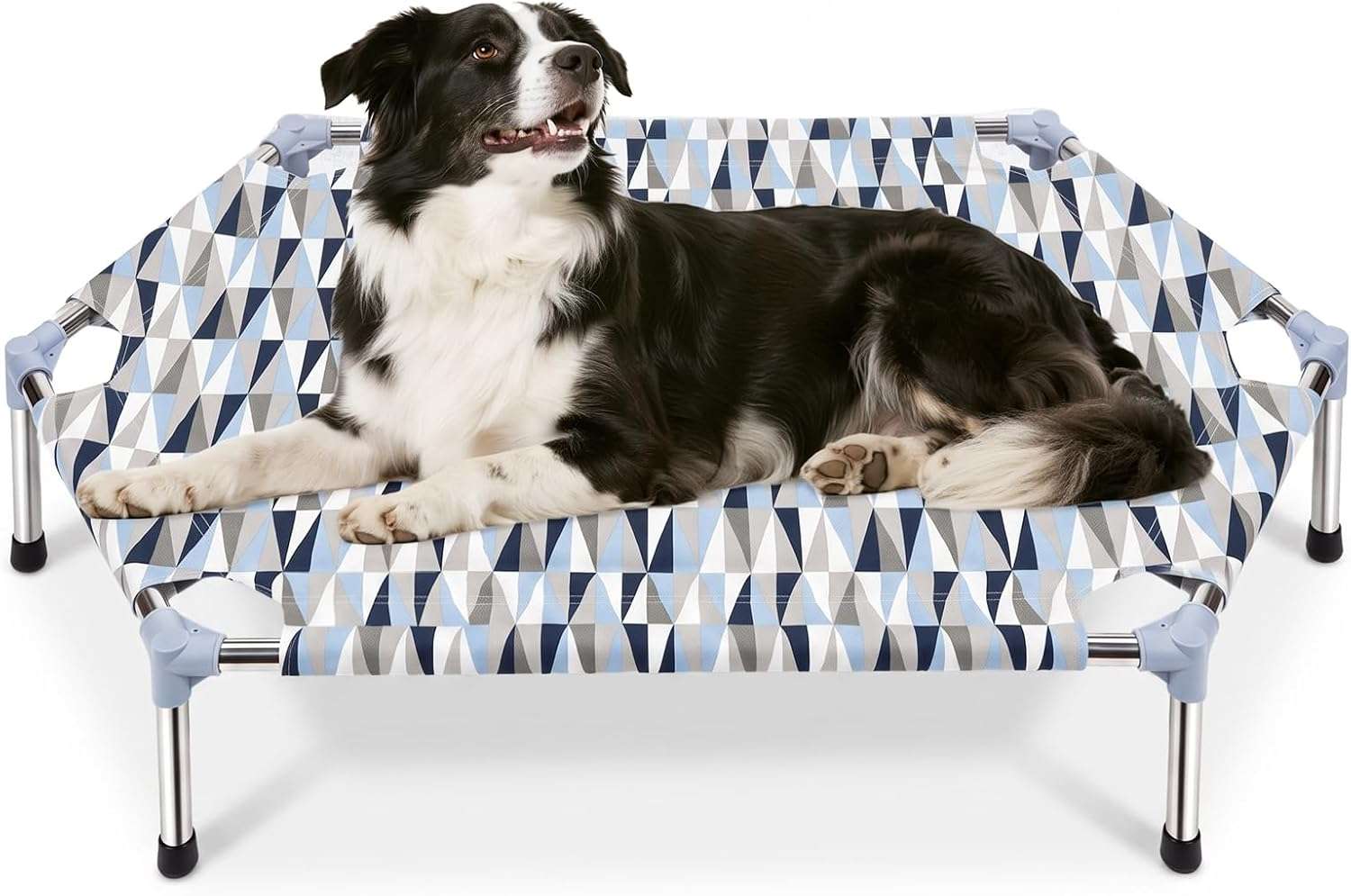 Cama elevada ortopédica para perros con refuerzo cervical U y diseño hexagonal 6 lados. Ideal para perros senior/artritis en Chile.