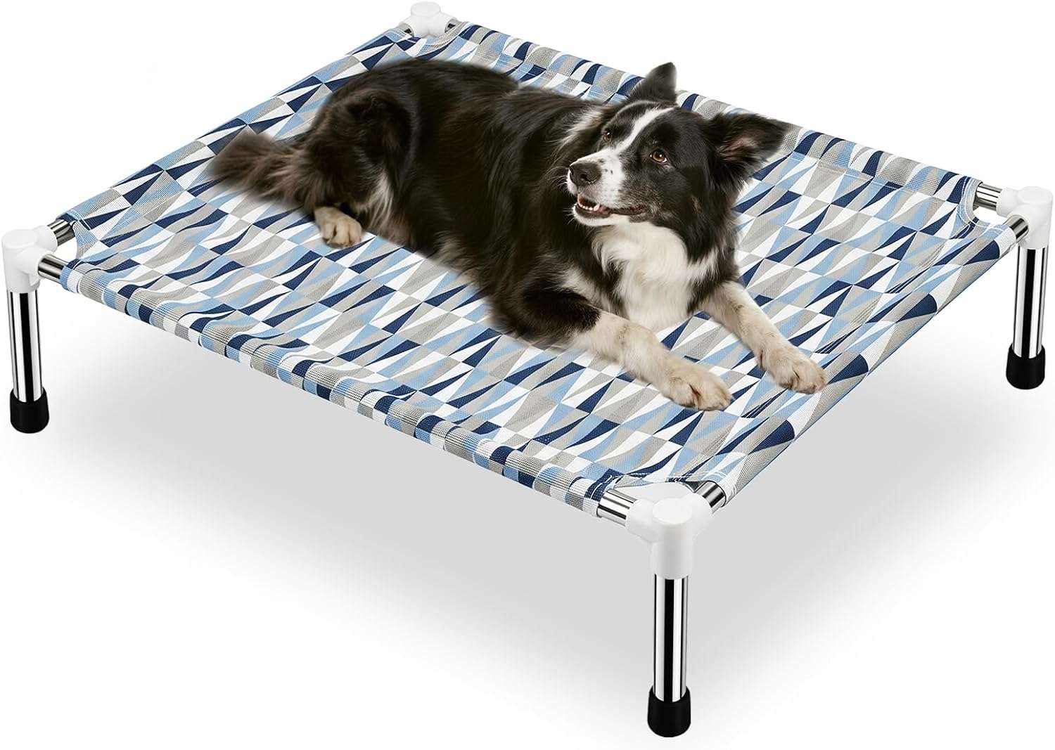 Cama elevada ortopédica para perros con refuerzo cervical U y diseño hexagonal 6 lados. Ideal para perros senior/artritis en Chile.