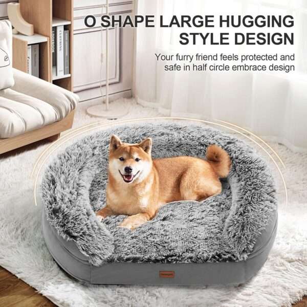 Cama ortopédica para perros pequeños/seniors anti-ansiedad. Espuma viscoelástica 9.4 cm (Memory Foam), forro impermeable y borde de apoyo semicircular.