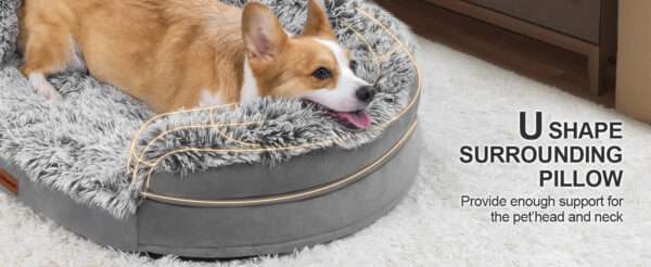 Cama ortopédica para perros pequeños/seniors anti-ansiedad. Espuma viscoelástica 9.4 cm (Memory Foam), forro impermeable y borde de apoyo semicircular.