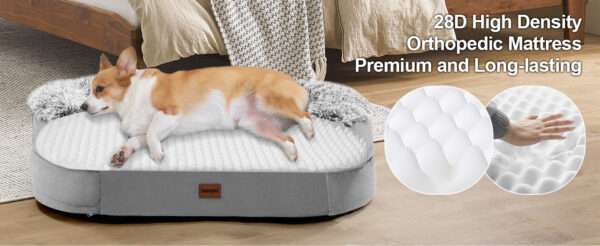 Cama ortopédica para perros pequeños/seniors anti-ansiedad. Espuma viscoelástica 9.4 cm (Memory Foam), forro impermeable y borde de apoyo semicircular.