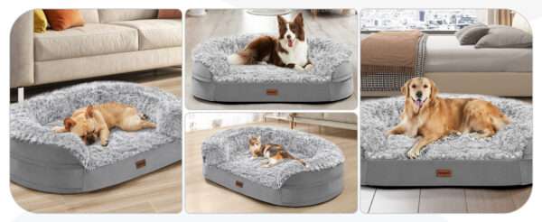 Cama ortopédica para perros pequeños/seniors anti-ansiedad. Espuma viscoelástica 9.4 cm (Memory Foam), forro impermeable y borde de apoyo semicircular.