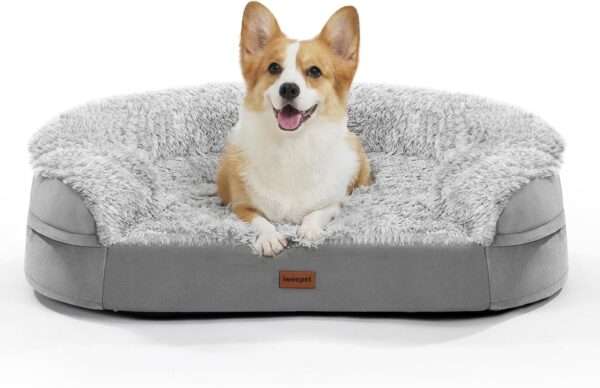 Cama ortopédica para perros pequeños/seniors anti-ansiedad. Espuma viscoelástica 9.4 cm (Memory Foam), forro impermeable y borde de apoyo semicircular.