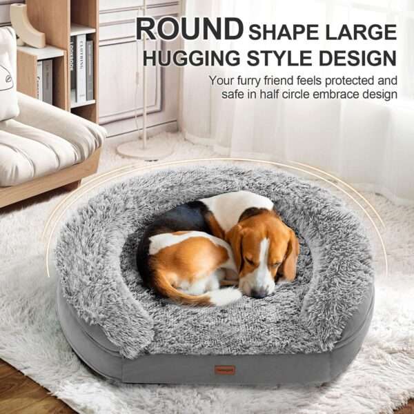 Cama ortopédica para perros pequeños/seniors anti-ansiedad. Espuma viscoelástica 9.4 cm (Memory Foam), forro impermeable y borde de apoyo semicircular.