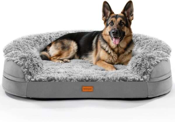 Cama ortopédica para perros pequeños/seniors anti-ansiedad. Espuma viscoelástica 9.4 cm (Memory Foam), forro impermeable y borde de apoyo semicircular.