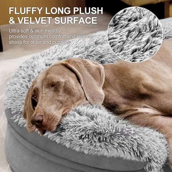 Cama ortopédica para perros pequeños/seniors anti-ansiedad. Espuma viscoelástica 9.4 cm (Memory Foam), forro impermeable y borde de apoyo semicircular.