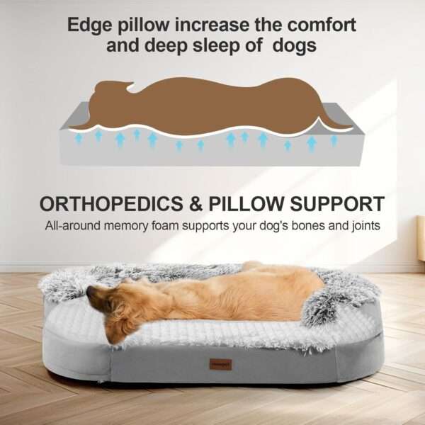Cama ortopédica para perros pequeños/seniors anti-ansiedad. Espuma viscoelástica 9.4 cm (Memory Foam), forro impermeable y borde de apoyo semicircular.