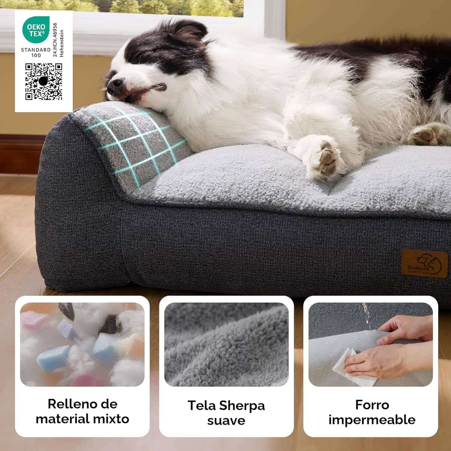Cama ortopedica extra gruesa para perros con cojines de apoyo base impermeable y funda lavable.