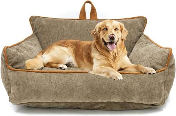 Cama ortopédica para perros grandes con espuma viscoelástica (Memory Foam), base antideslizante, y funda de chenilla lavable a máquina.