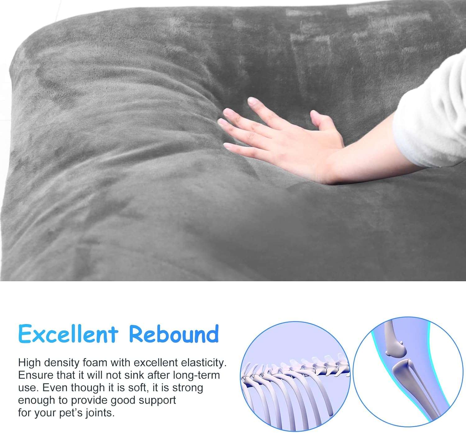 Cama ortopédica JUMBO/XL para perros grandes, con relleno de fibra y espuma, resistente a arañazos, funda anti-pelos lavable y base antideslizante.