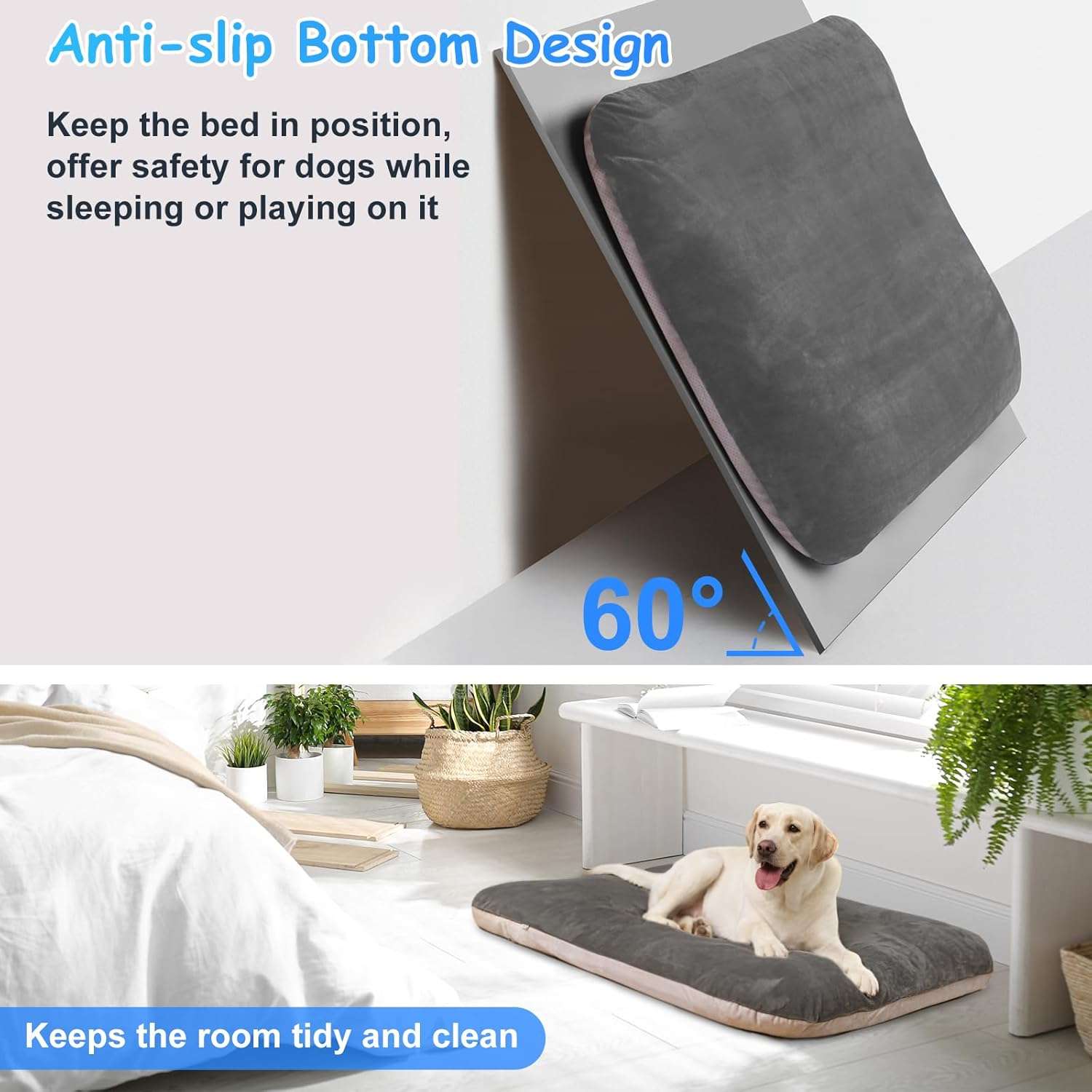Cama ortopédica JUMBO/XL para perros grandes, con relleno de fibra y espuma, resistente a arañazos, funda anti-pelos lavable y base antideslizante.