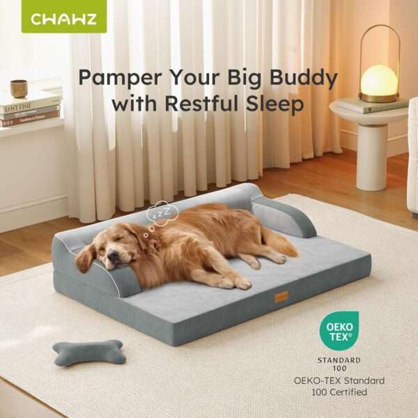 Cama ortopédica para perro con espuma viscoelástica de gel refrescante, borde reforzado y base impermeable. Ideal para perros sensibles al calor y seniors.