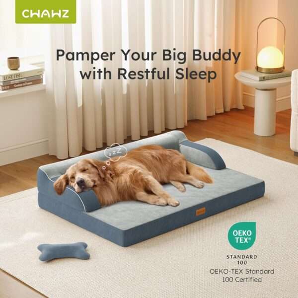 Cama ortopédica para perro con espuma viscoelástica de gel refrescante, borde reforzado y base impermeable. Ideal para perros sensibles al calor y seniors.