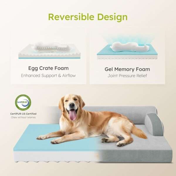 Cama ortopédica para perro con espuma viscoelástica de gel refrescante, borde reforzado y base impermeable. Ideal para perros sensibles al calor y seniors.