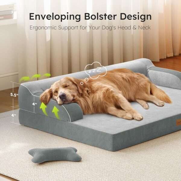 Cama ortopédica para perro con espuma viscoelástica de gel refrescante, borde reforzado y base impermeable. Ideal para perros sensibles al calor y seniors.