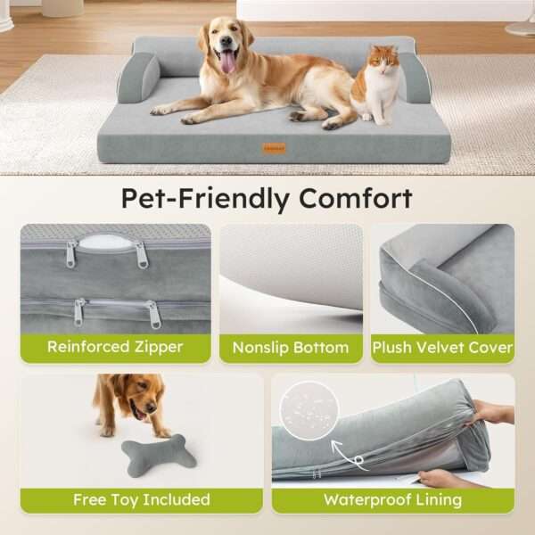 Cama ortopédica para perro con espuma viscoelástica de gel refrescante, borde reforzado y base impermeable. Ideal para perros sensibles al calor y seniors.