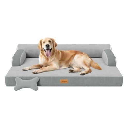 Cama ortopédica para perro con espuma viscoelástica de gel refrescante, borde reforzado y base impermeable. Ideal para perros sensibles al calor y seniors.