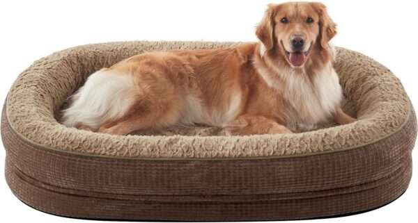 Cama ortopédica XL para perros con Memory Foam, soporte reforzado 360° para cabeza/cuello, forro interior impermeable y base antideslizante.