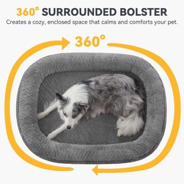 Cama ortopédica XL para perros con Memory Foam, soporte reforzado 360° para cabeza/cuello, forro interior impermeable y base antideslizante.