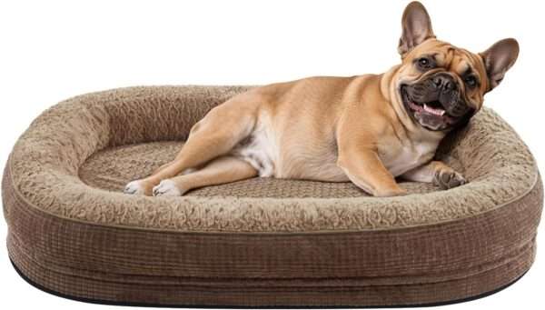 Cama ortopédica XL para perros con Memory Foam, soporte reforzado 360° para cabeza/cuello, forro interior impermeable y base antideslizante.
