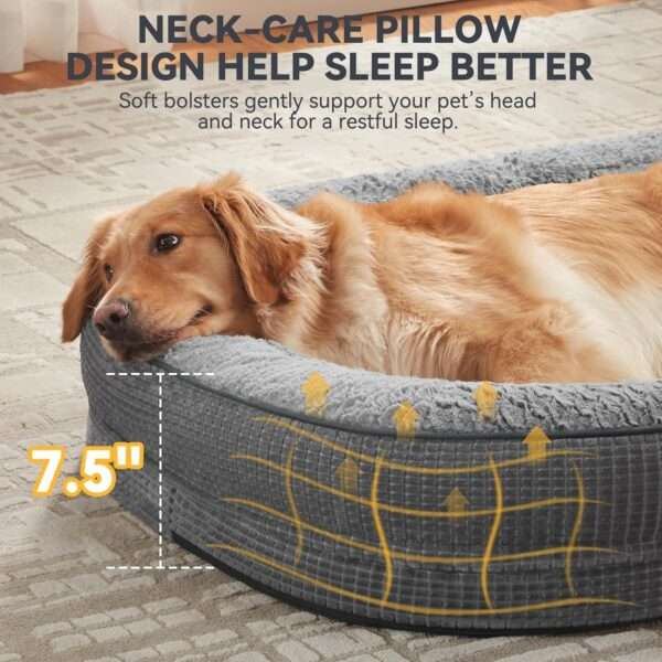 Cama ortopédica XL para perros con Memory Foam, soporte reforzado 360° para cabeza/cuello, forro interior impermeable y base antideslizante.