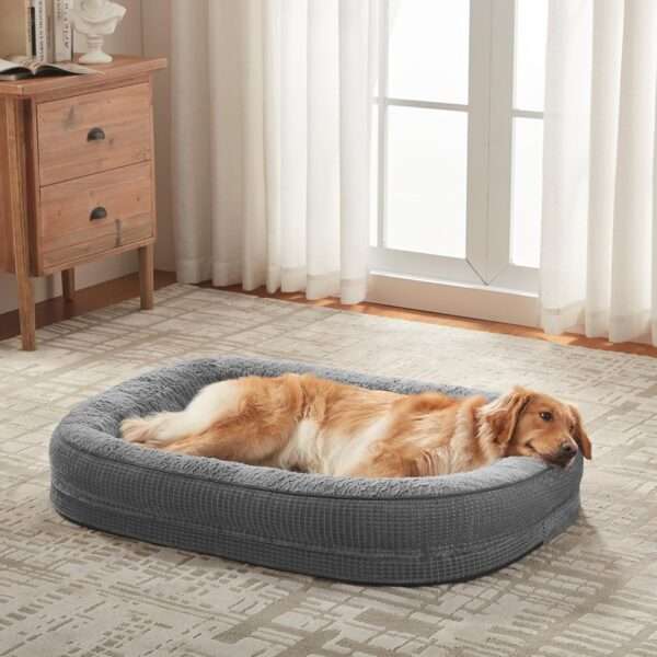 Cama ortopédica XL para perros con Memory Foam, soporte reforzado 360° para cabeza/cuello, forro interior impermeable y base antideslizante.
