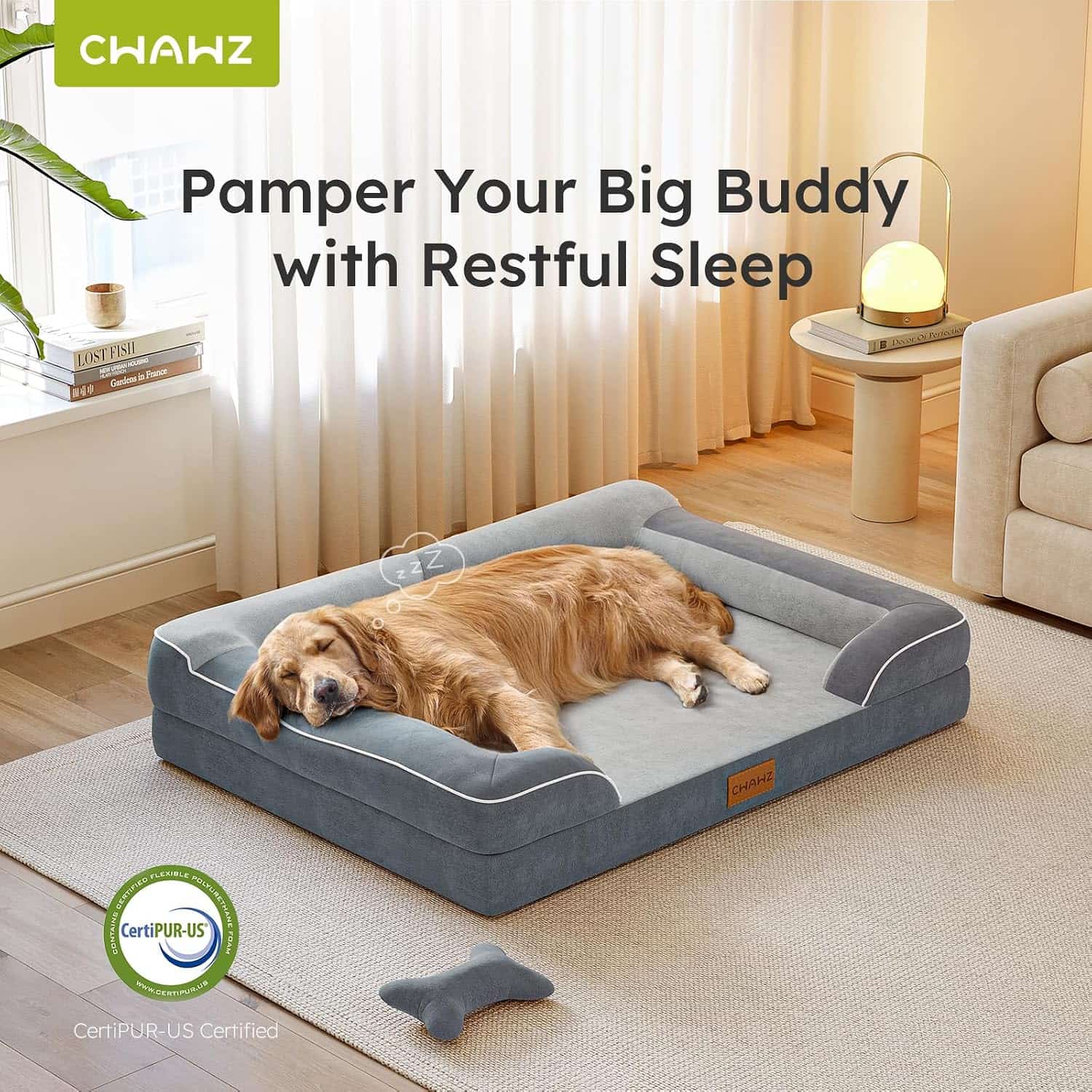 Cama extragrande CWAWZ con 4 pulgadas de espuma ortopédica y gel refrescante. Funda lavable y forro 100% impermeable.