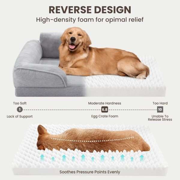 Cama sofá ortopédica para perros, con espuma de caja de huevos, tejido Sherpa impermeable y refuerzos de 4 lados para antiansiedad.