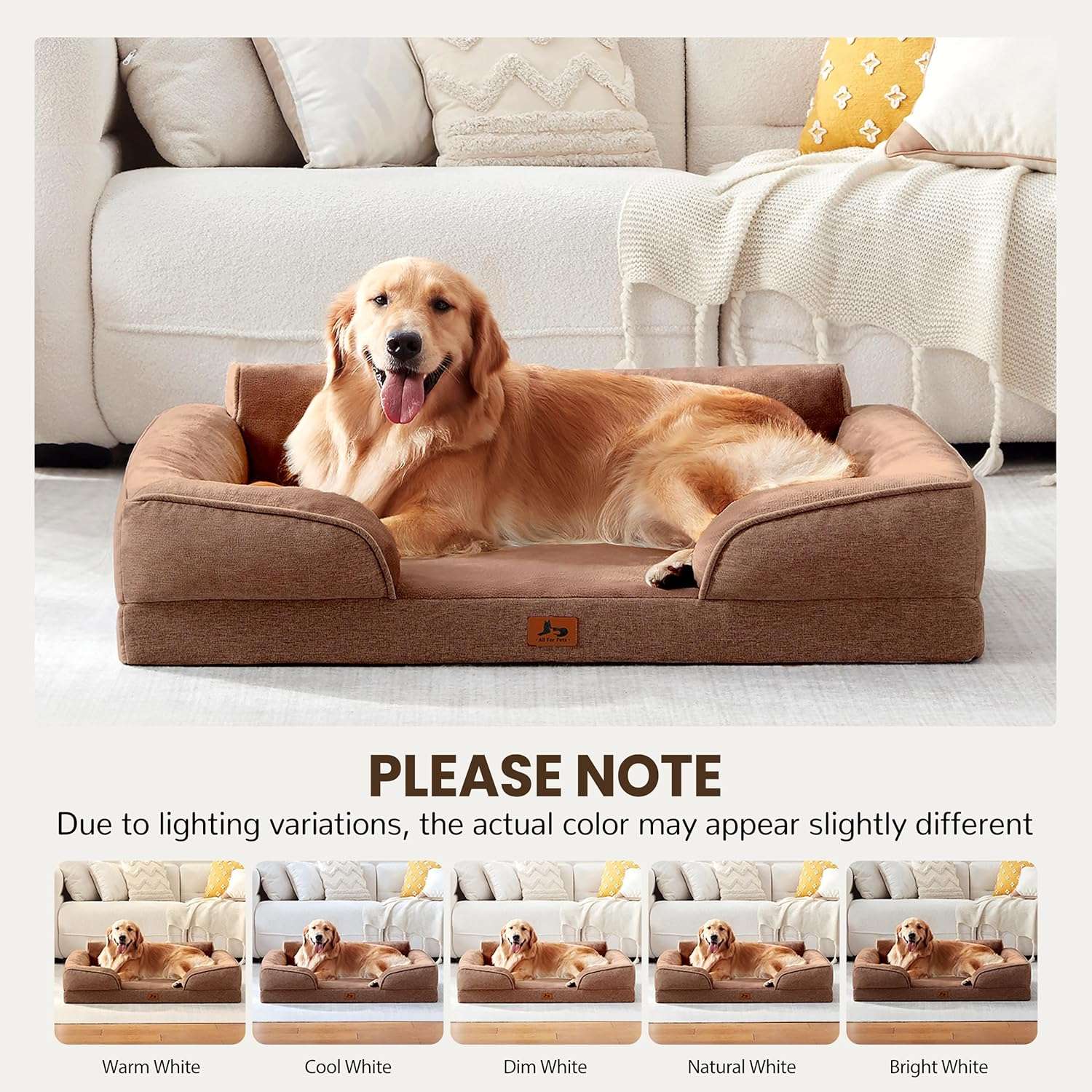 Cama sofá ortopédica para perros, con espuma de caja de huevos, tejido Sherpa impermeable y refuerzos de 4 lados para antiansiedad.