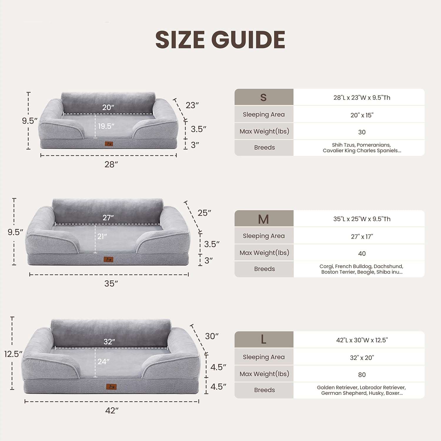 Cama sofá ortopédica para perros, con espuma de caja de huevos, tejido Sherpa impermeable y refuerzos de 4 lados para antiansiedad.
