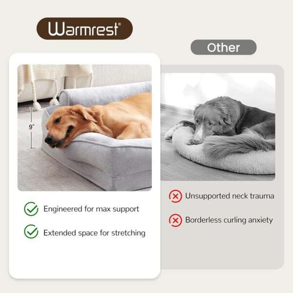 Cama sofá ortopédica para perros, con espuma de caja de huevos, tejido Sherpa impermeable y refuerzos de 4 lados para antiansiedad.