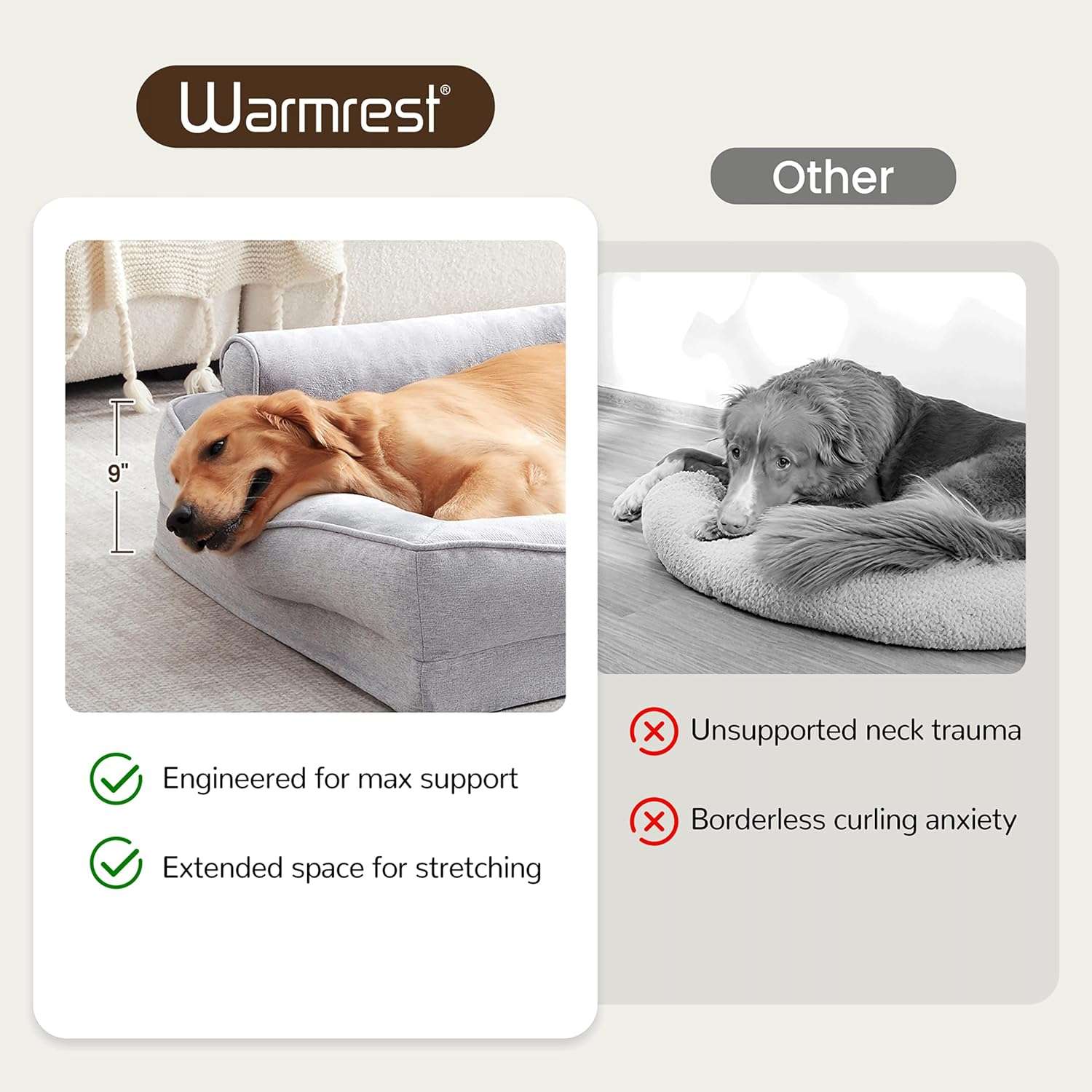 Cama sofá ortopédica para perros, con espuma de caja de huevos, tejido Sherpa impermeable y refuerzos de 4 lados para antiansiedad.