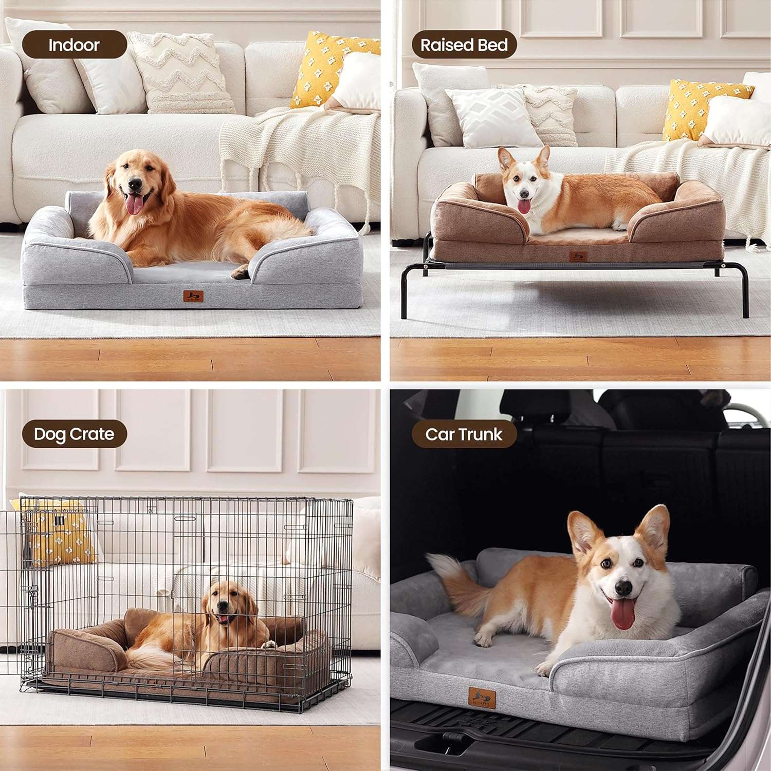 Cama sofá ortopédica para perros, con espuma de caja de huevos, tejido Sherpa impermeable y refuerzos de 4 lados para antiansiedad.