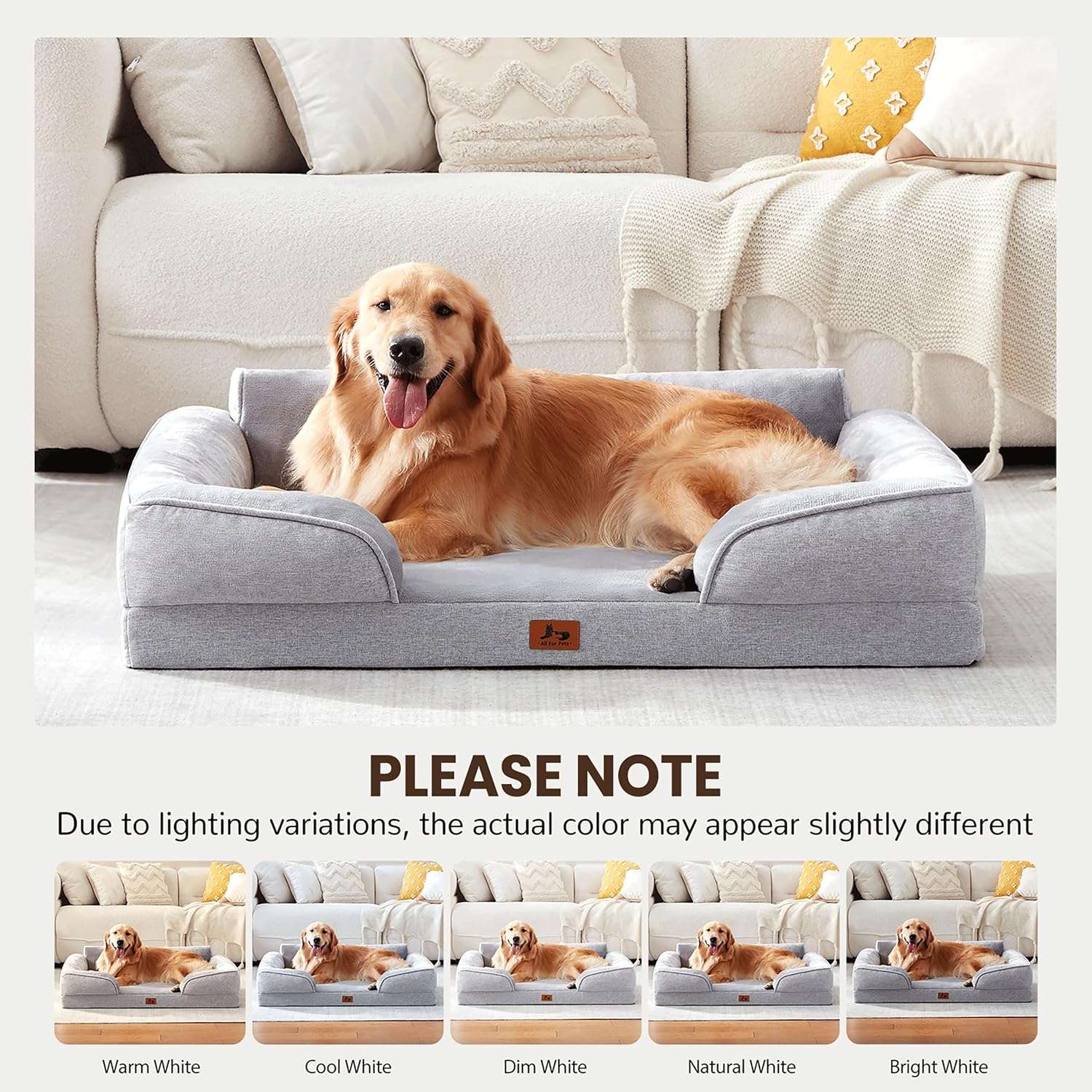 Cama sofá ortopédica para perros, con espuma de caja de huevos, tejido Sherpa impermeable y refuerzos de 4 lados para antiansiedad.