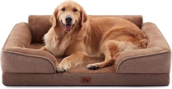 Cama sofá ortopédica para perros, con espuma de caja de huevos, tejido Sherpa impermeable y refuerzos de 4 lados para antiansiedad.