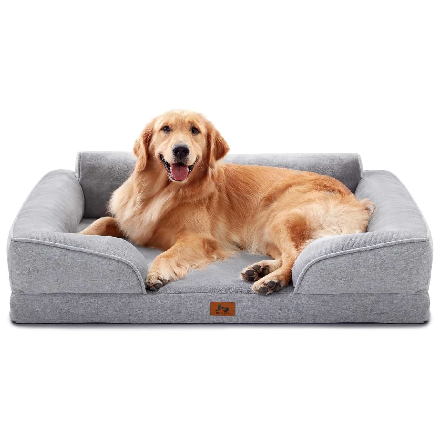 Cama sofá ortopédica para perros, con espuma de caja de huevos, tejido Sherpa impermeable y refuerzos de 4 lados para antiansiedad.