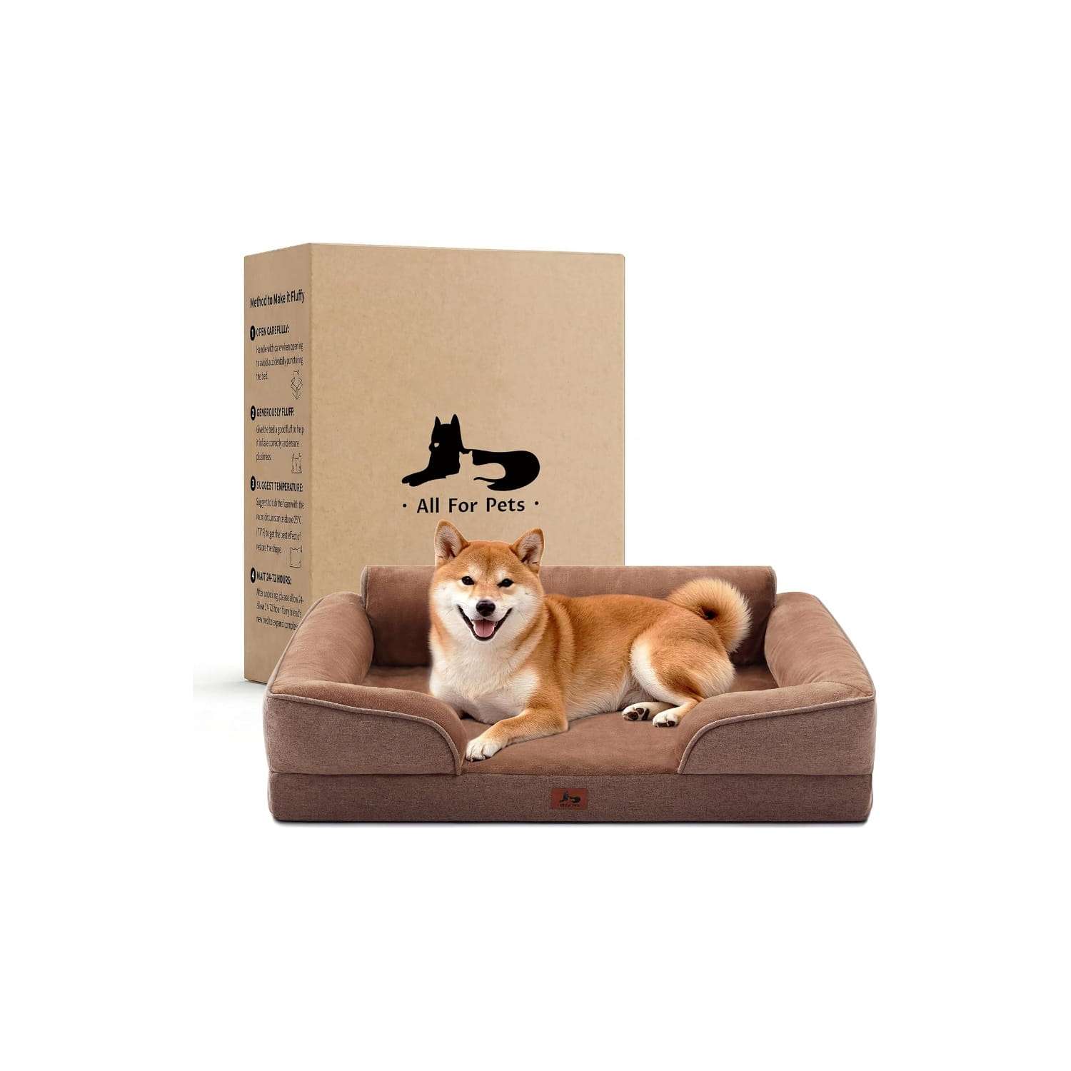 Cama sofá ortopédica para perros, con espuma de caja de huevos, tejido Sherpa impermeable y refuerzos de 4 lados para antiansiedad.