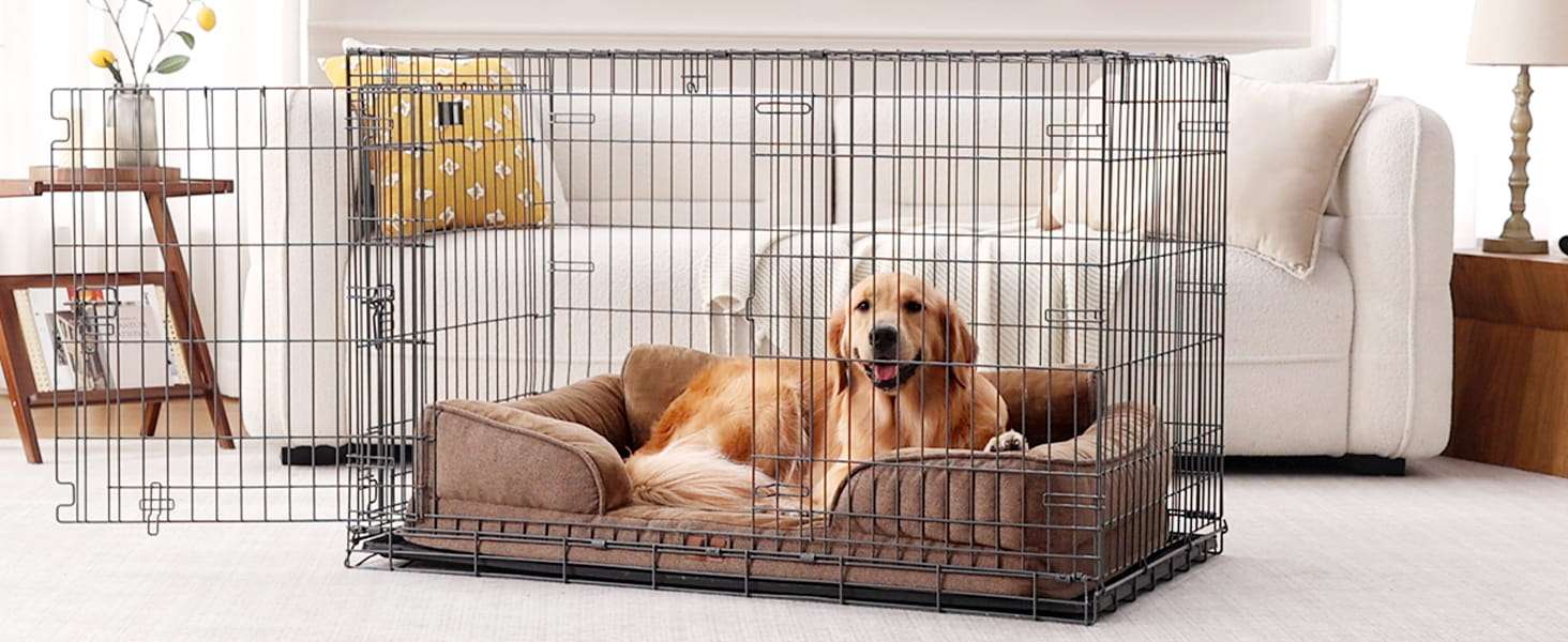 Cama sofá ortopédica para perros, con espuma de caja de huevos, tejido Sherpa impermeable y refuerzos de 4 lados para antiansiedad.